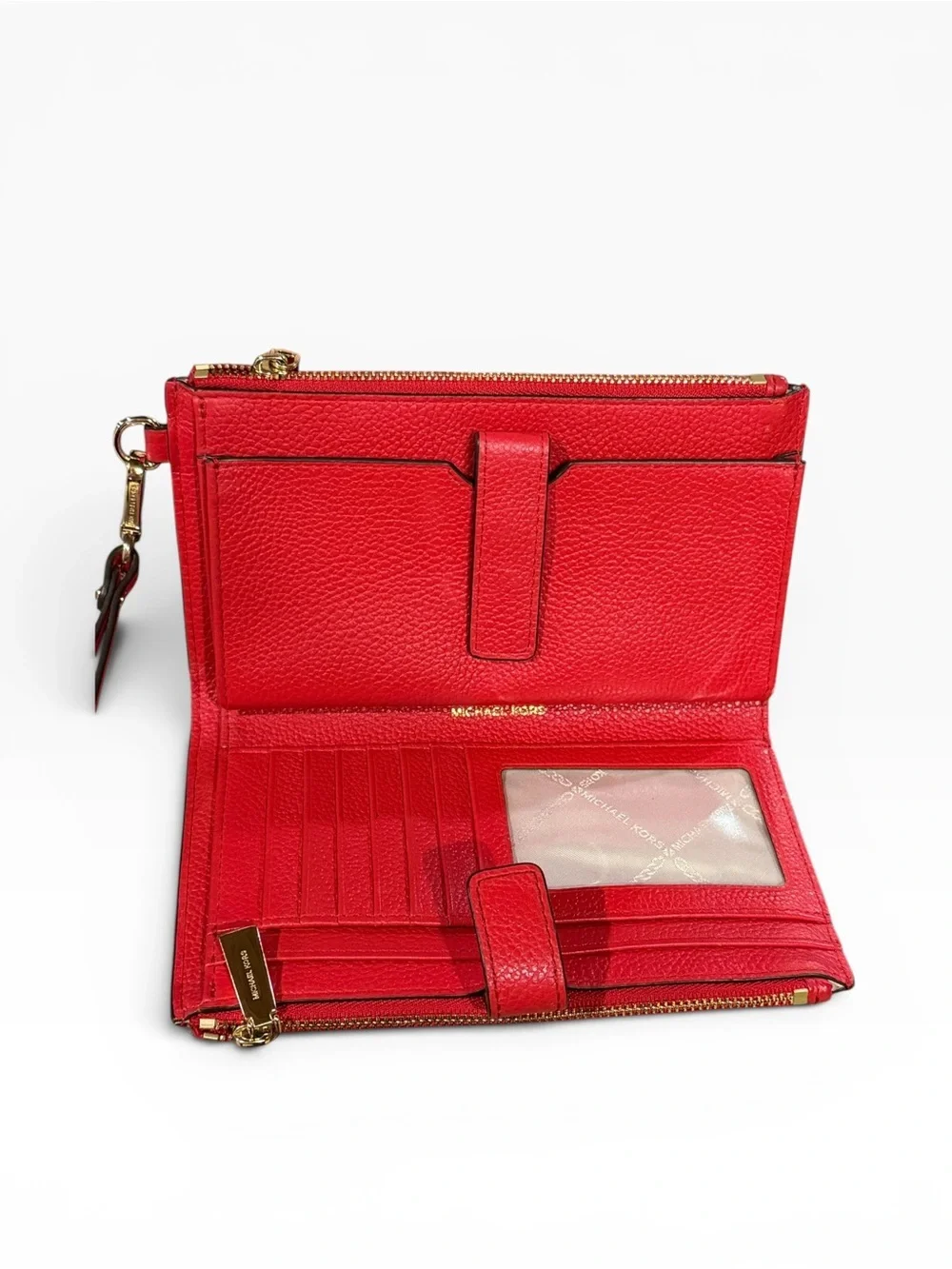 Michael Kors Red Pebbled Leather Double Zip Wristlet